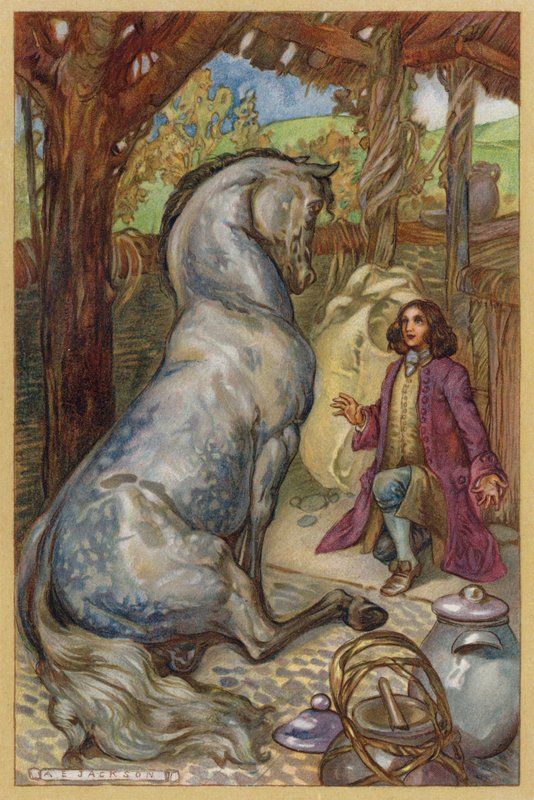 Houyhnhnmowie dyskutowali o ludzkości z Guliwerem (chromolitho) autorstwa Albert Edward Jackson