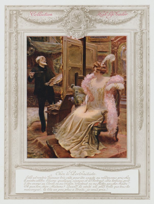 Belle Epoque Paris, Modna dama z namalowanym portretem (kolor lito) autorstwa Albert Guillaume