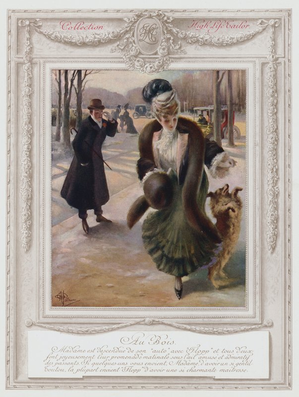 Belle Epoque Paris, Modna dama w Bois de Boulogne (kolor lito) autorstwa Albert Guillaume