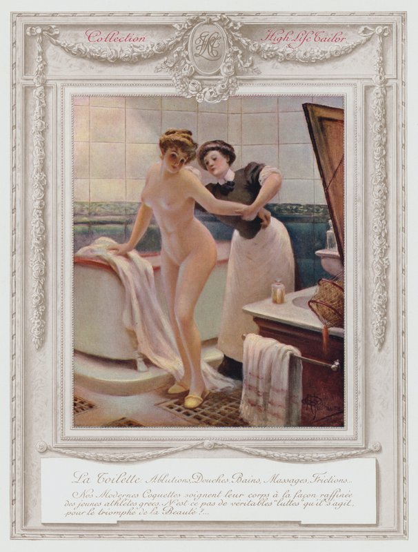 Belle Epoque Paris, modna dama biorąca kąpiel autorstwa Albert Guillaume