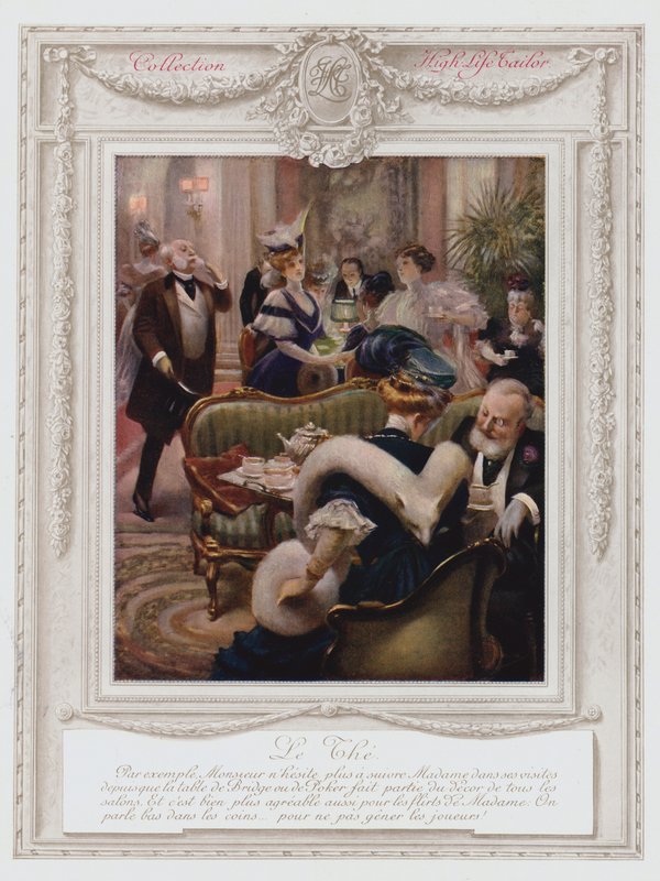 Belle Epoque Paris, Modna dama pijąca herbatę (kolor lito) autorstwa Albert Guillaume