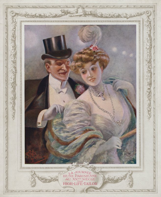Belle Epoque Paris, Modna dama ze swoim wielbicielem (kolor lito) autorstwa Albert Guillaume