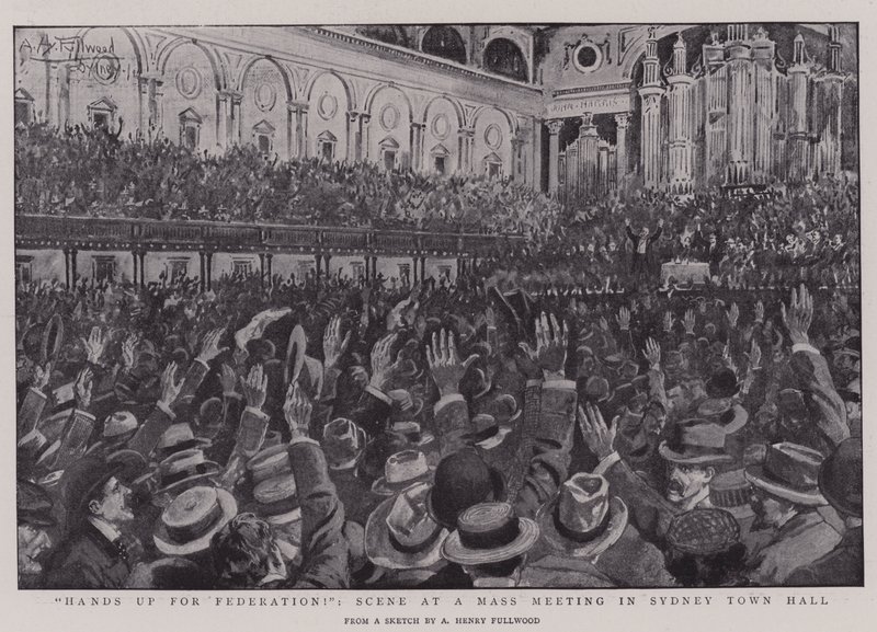 Ręce do góry dla Federacji!, Scena na masowym spotkaniu w ratuszu w Sydney autorstwa Albert Henry Fullwood