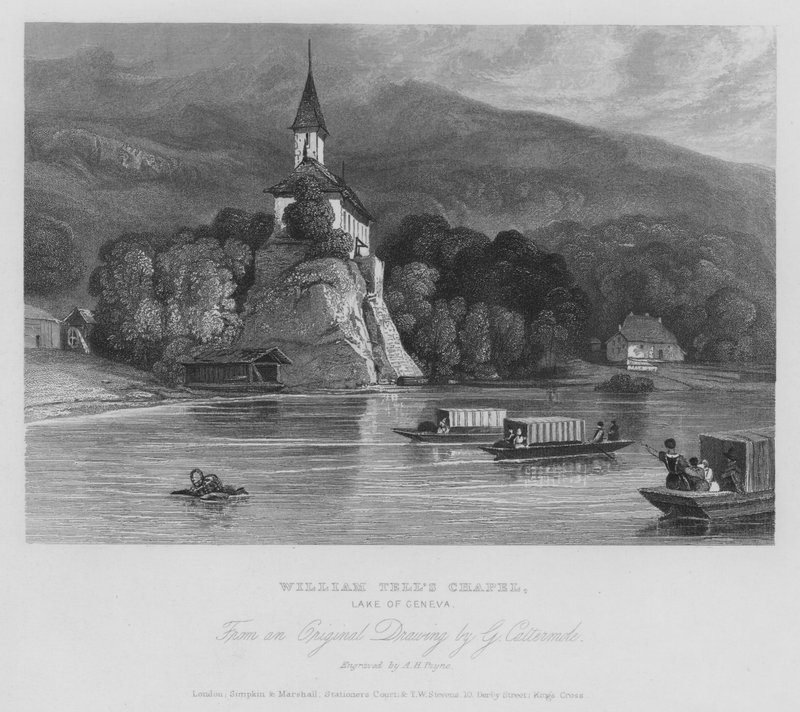Kaplica Wilhelma Tella, Jezioro Genewskie, Szwajcaria (grafika) autorstwa Albert Henry Payne