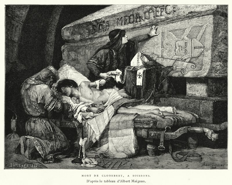Śmierć Clodeberta, w Soissons (rycina) autorstwa Albert Pierre René (after) Maignan