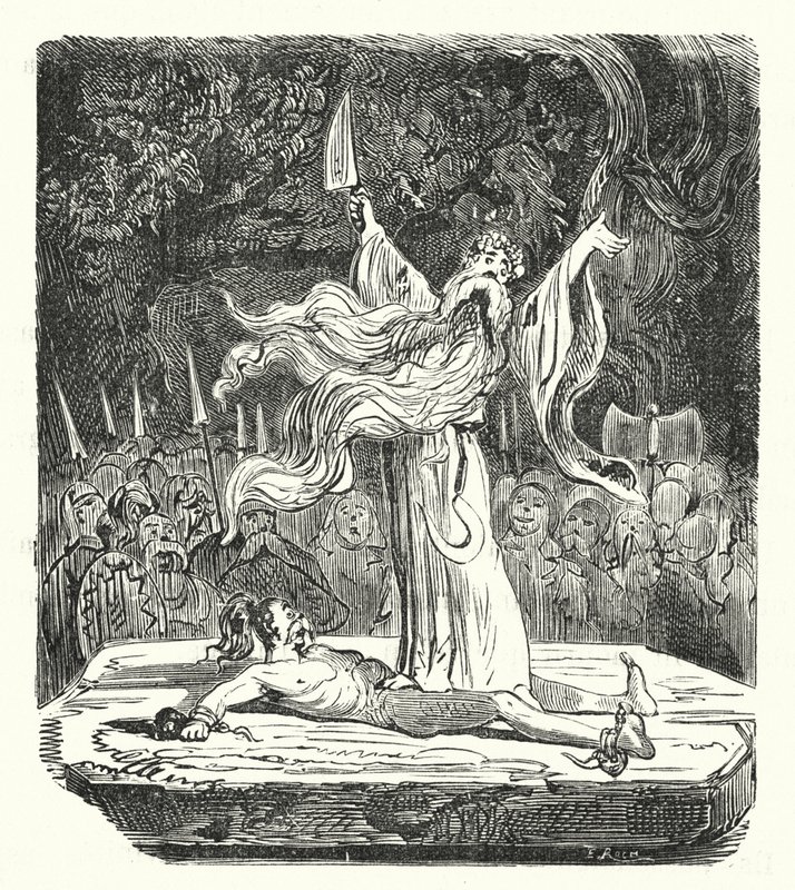 Druid składający ofiarę z człowieka (rycina) autorstwa Albert Robida