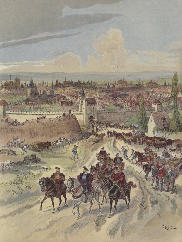 Francois I robi pracę na murach obronnych Paryża autorstwa Albert Robida