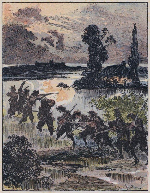 Ilustracja do Le Capitaine Bellormeau autorstwa i zilustrowana przez A Robidę (kolor lito) autorstwa Albert Robida