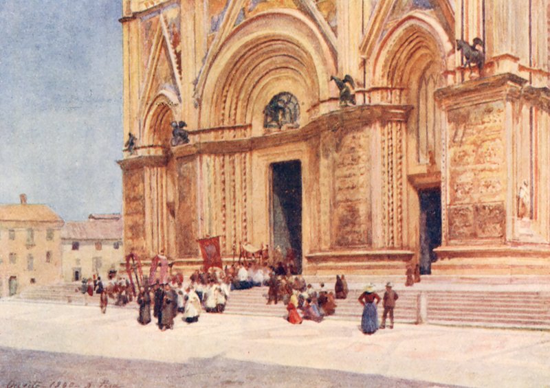 Duomo, Orvieto (kolorowa litografia) autorstwa Alberto Pisa