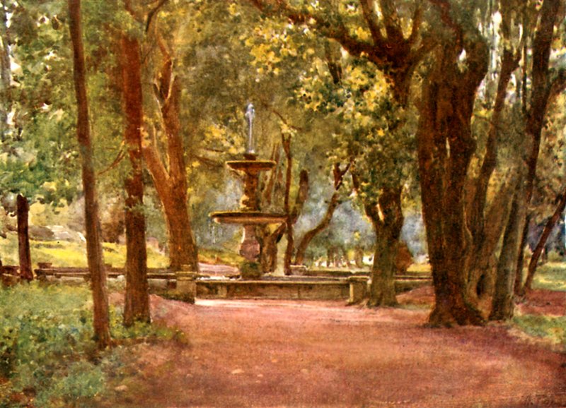 Ilex Avenue i fontanna (ciemna fontanna) Villa Borghese autorstwa Alberto Pisa