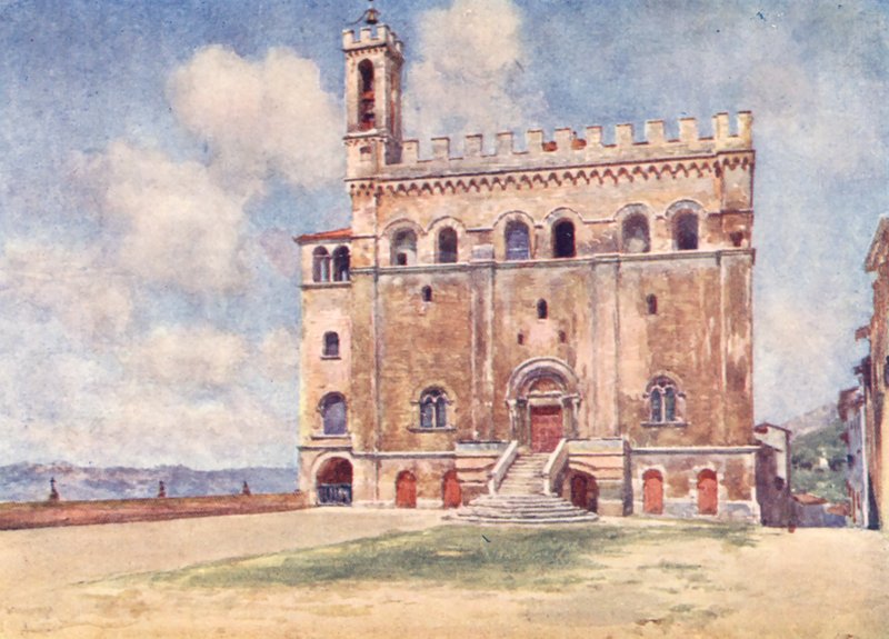 Palazzo Pubblico, Gubbio (kolorowa litografia) autorstwa Alberto Pisa