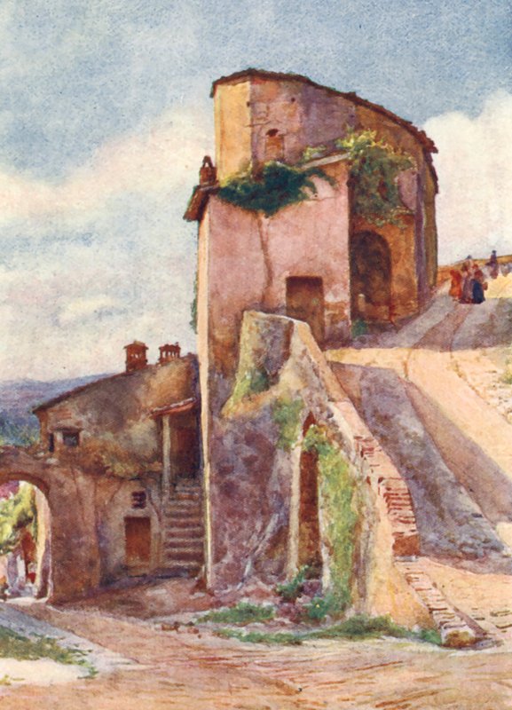 Porta Veneris, Spello (kolorowa litografia) autorstwa Alberto Pisa