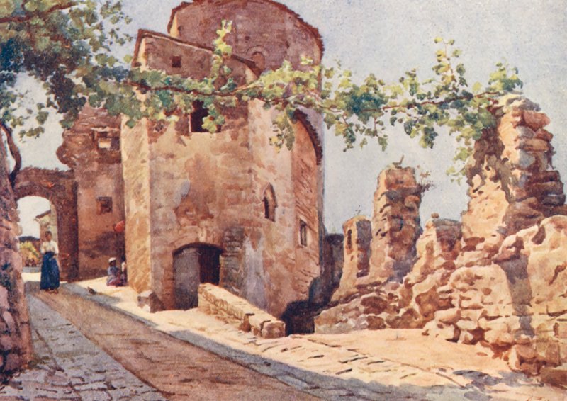 Porta Veneris, Spello (kolorowa litografia) autorstwa Alberto Pisa