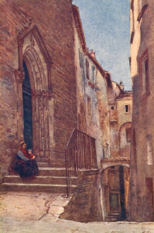 Vicolo S Agnese, Perugia (kolorowa litografia) autorstwa Alberto Pisa