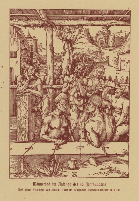 Łaźnia męska, początek XVI wieku (kolorowa litografia) autorstwa Albrecht (after) Durer or Duerer