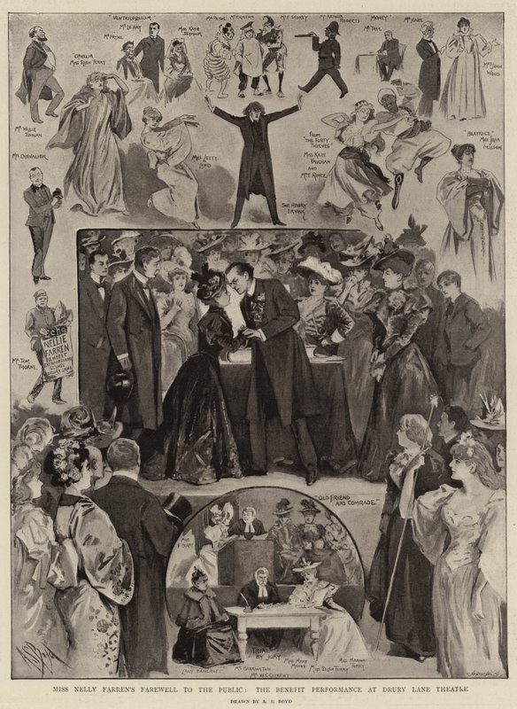 Pożegnanie z publicznością panny Nelly Farren, występ charytatywny w Drury Lane Theatre autorstwa Alexander Stuart Boyd