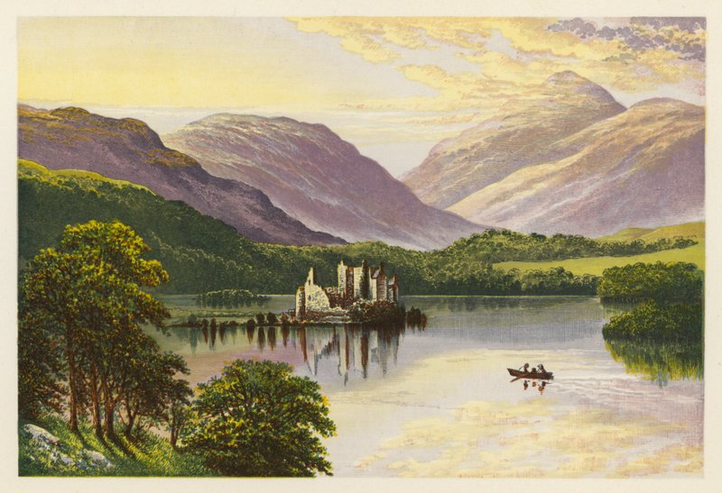 Sceneria szkockiego jeziora: Loch Awe (kolorowa litografia) autorstwa Alexander Francis (after) Lydon