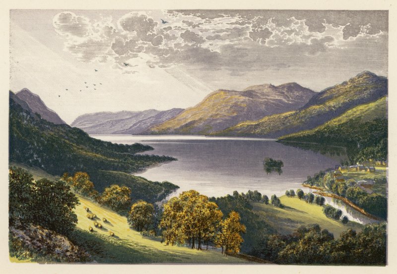 Sceneria szkockiego jeziora: Loch Earn (kolorowa litografia) autorstwa Alexander Francis (after) Lydon