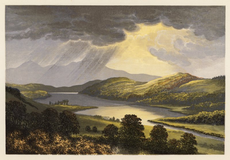 Sceneria szkockiego jeziora: Loch Fad (kolorowa litografia) autorstwa Alexander Francis (after) Lydon
