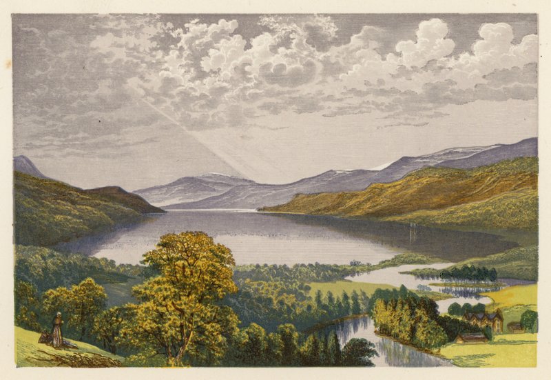 Sceneria szkockiego jeziora: Loch Tay (kolorowa litografia) autorstwa Alexander Francis (after) Lydon
