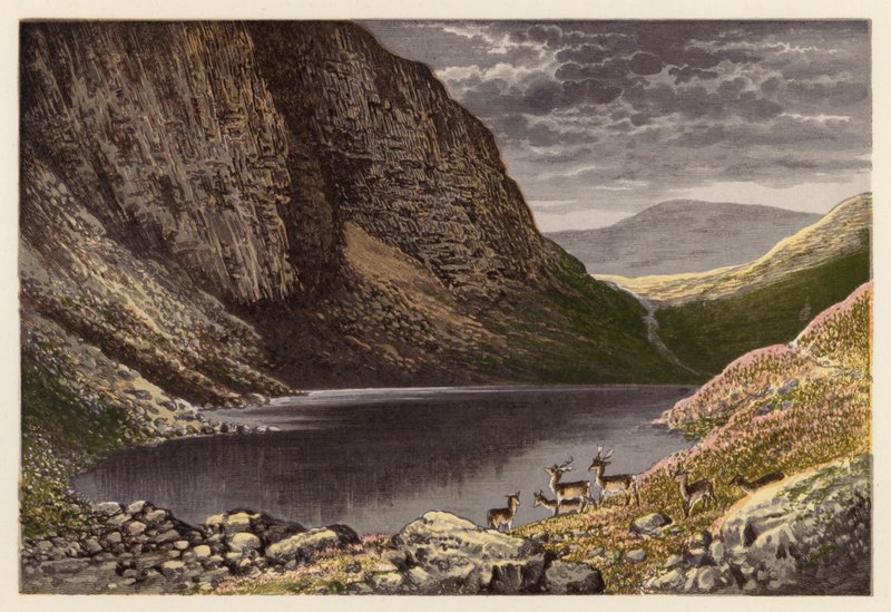 Sceneria szkockiego jeziora: Dhu Loch, Loch-na-gar (kolorowa litografia) autorstwa Alexander Francis (after) Lydon