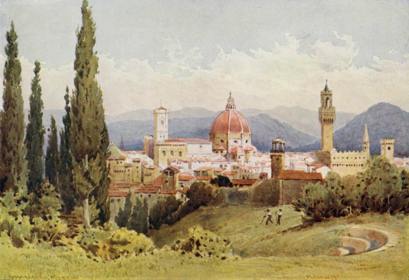 Florencja z Ogrodów Boboli, patrząc w stronę Fiesole (kolor lito) autorstwa Alexander Henry Hallam Murray