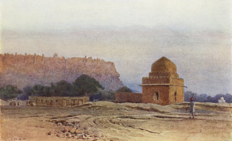 Fort Gwalior przed wschodem słońca (kolor lito) autorstwa Alexander Henry Hallam Murray