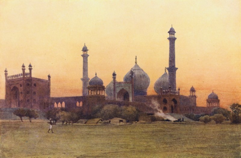 Jama Masjid, Delhi, o zachodzie słońca autorstwa Alexander Henry Hallam Murray