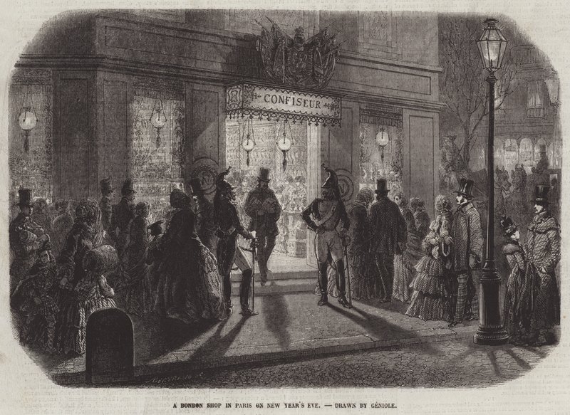 Bon Bon Shop w Paryżu w Sylwestra autorstwa Alfred Andre Geniole
