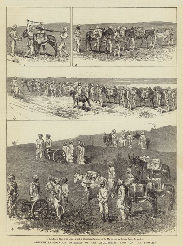 Afganistan, górskie baterie armii anglo-indyjskiej na granicy autorstwa Alfred Chantrey Corbould