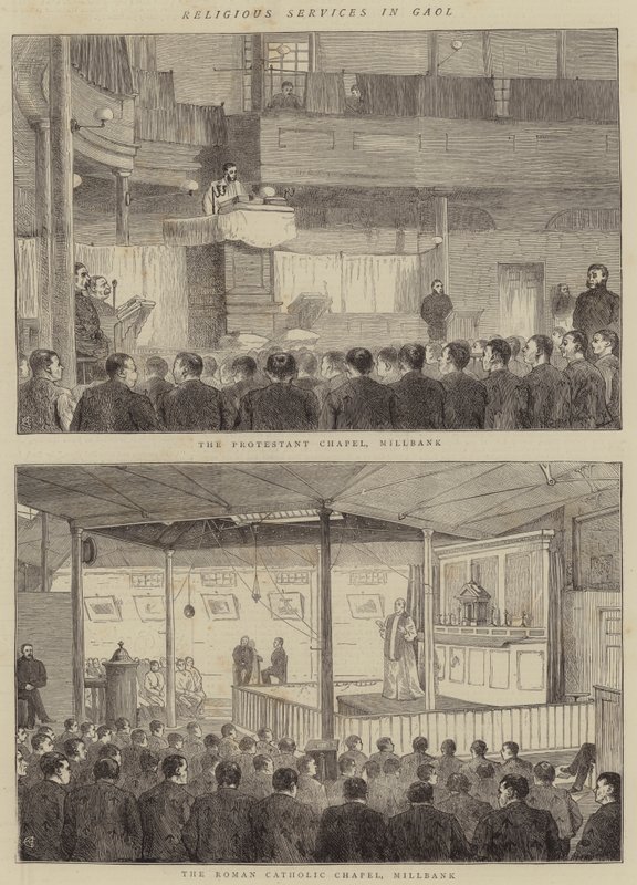 Nabożeństwa religijne w Gaol autorstwa Alfred Chantrey Corbould