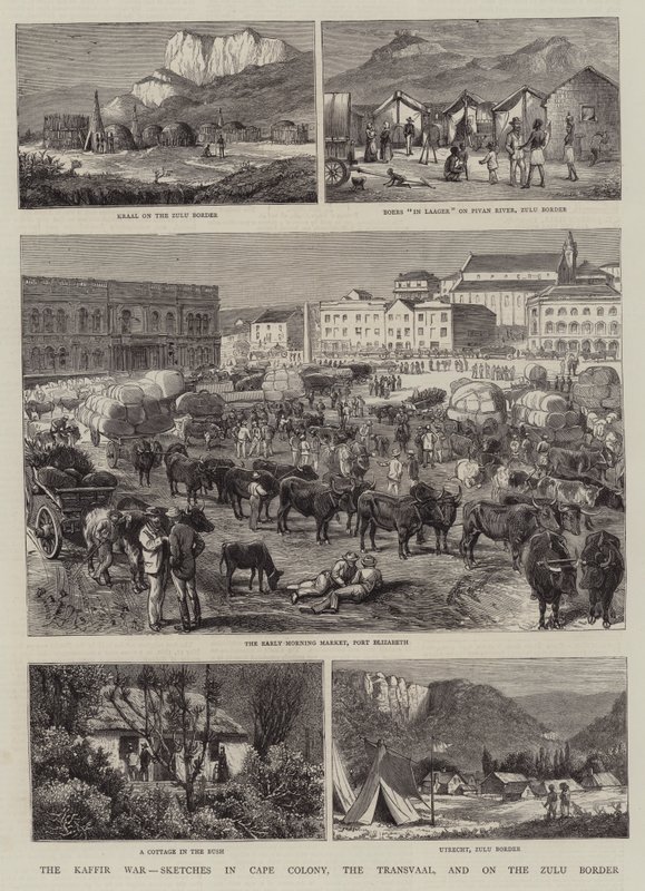 Wojna Kaffirów, Szkice w Kolonii Przylądkowej, Transwalu i na pograniczu Zulusów autorstwa Alfred Chantrey Corbould