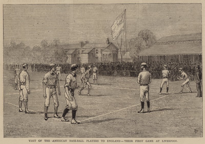 Wizyta amerykańskich baseballistów w Anglii, ich pierwszy mecz w Liverpoolu autorstwa Alfred Chantrey Corbould
