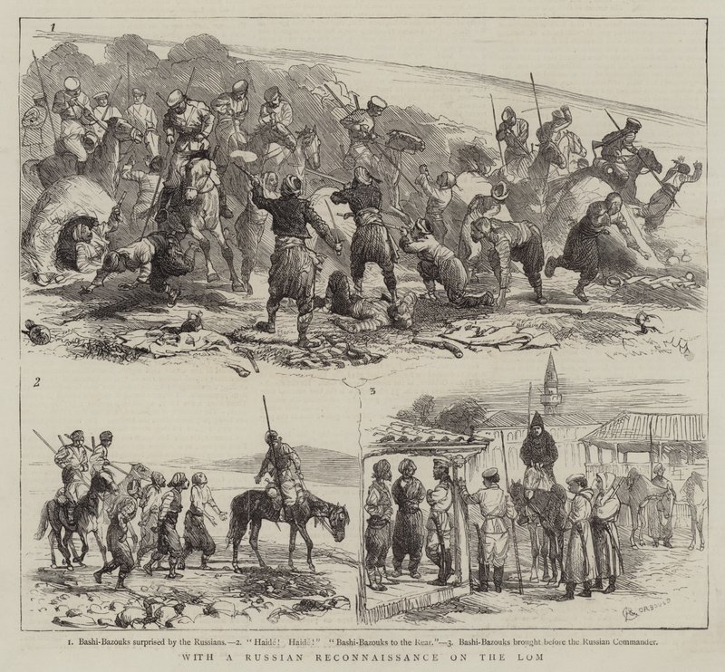 Z Rosjanami zwiadami na Lom autorstwa Alfred Chantrey Corbould