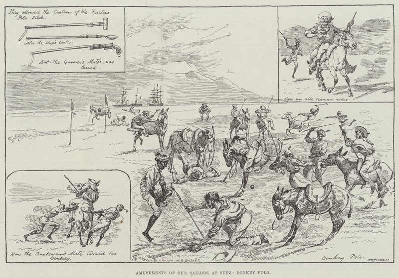 Zabawy naszych Żeglarzy w Suezie, Donkey Polo autorstwa Alfred Courbould