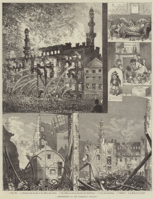 Zniszczenie teatru Alhambra autorstwa Alfred Courbould