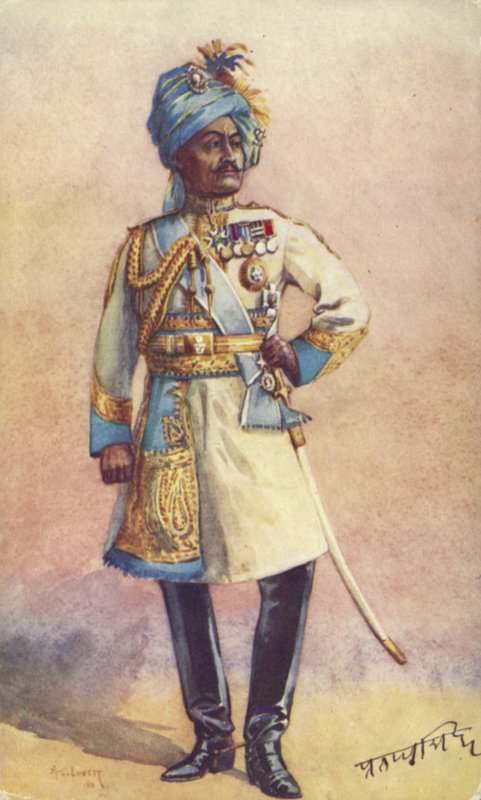 Generał dywizji Maharaja Sir Pratap Singh Bahadur, indyjski żołnierz autorstwa Alfred Crowdy Lovett