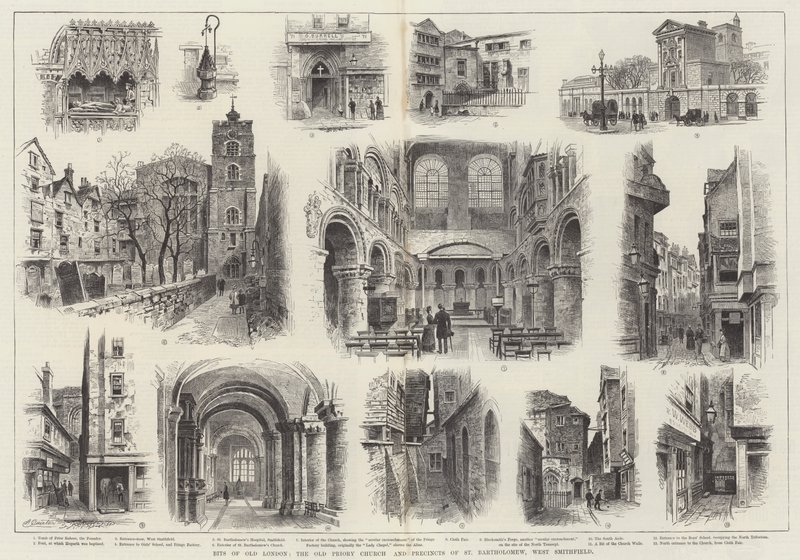 Bits of Old London, Old Priory Church i dzielnice St Bartholomew, West Smithfield autorstwa Alfred Robert Quinton
