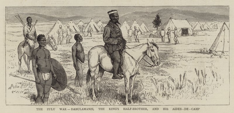 Wojna Zulusów, Dabulamanzi, przyrodni brat króla i jego doradcy autorstwa Alfred Chantrey Corbould