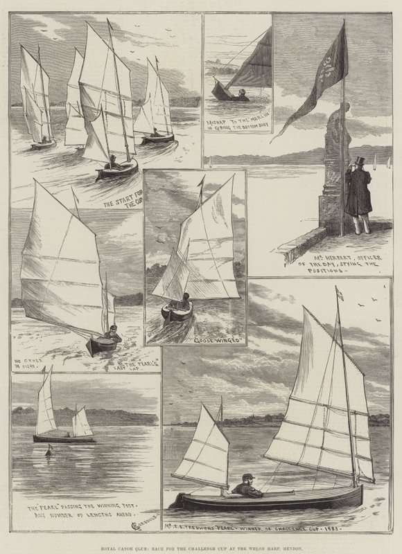 Royal Canoe Club, Wyścig o Puchar Challenge na Welsh Harp, Hendon autorstwa Alfred Courbould