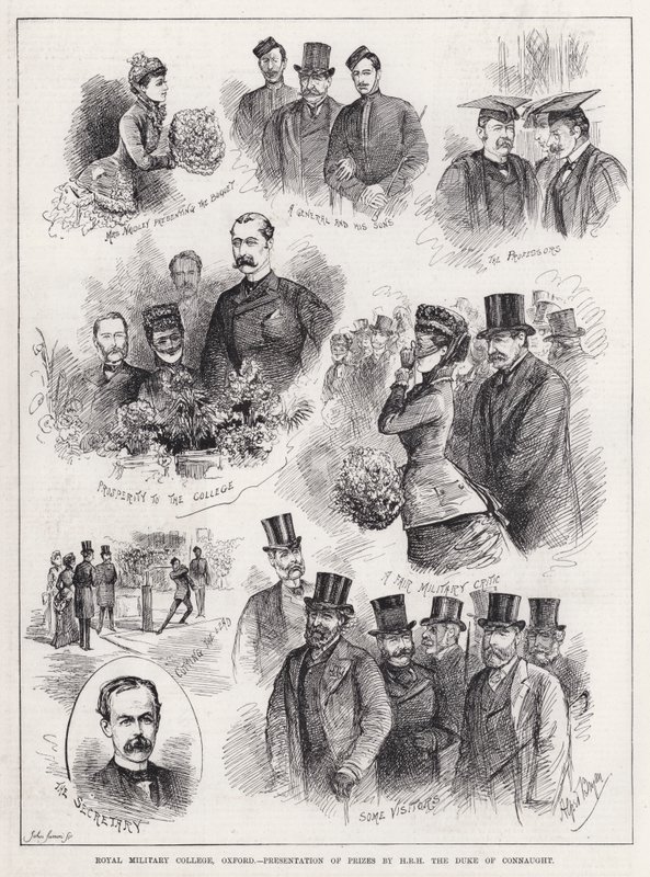 Royal Military College, Oksford, wręczenie nagród przez JKW księcia Connaught (rycina) autorstwa Alfred Gish Bryan