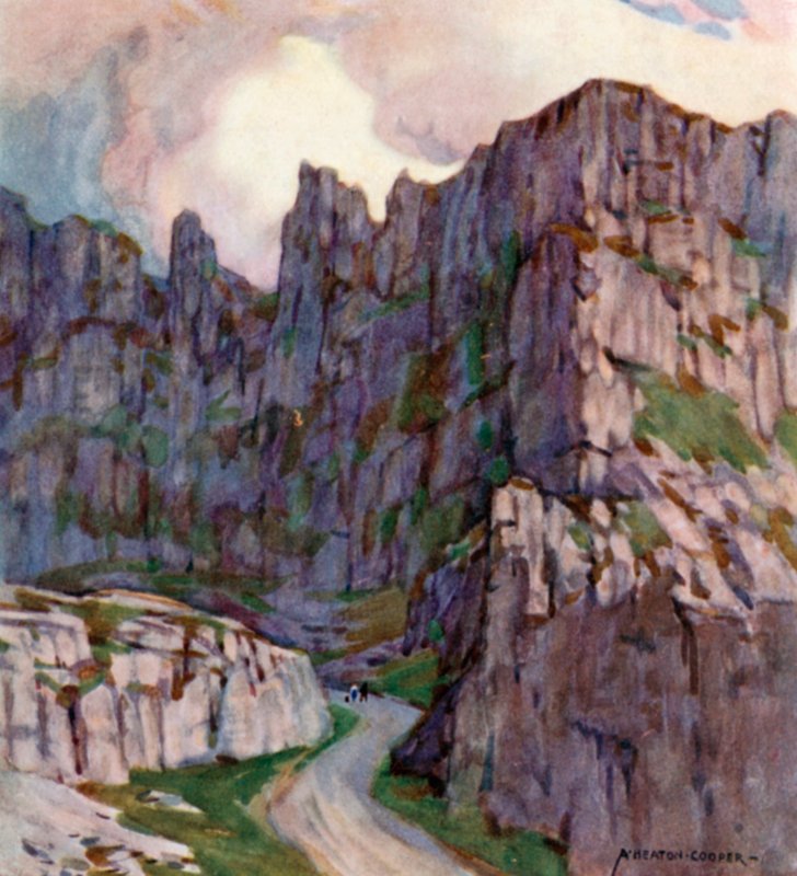 Wąwóz Cheddar (kolor lito) autorstwa Alfred Heaton Cooper
