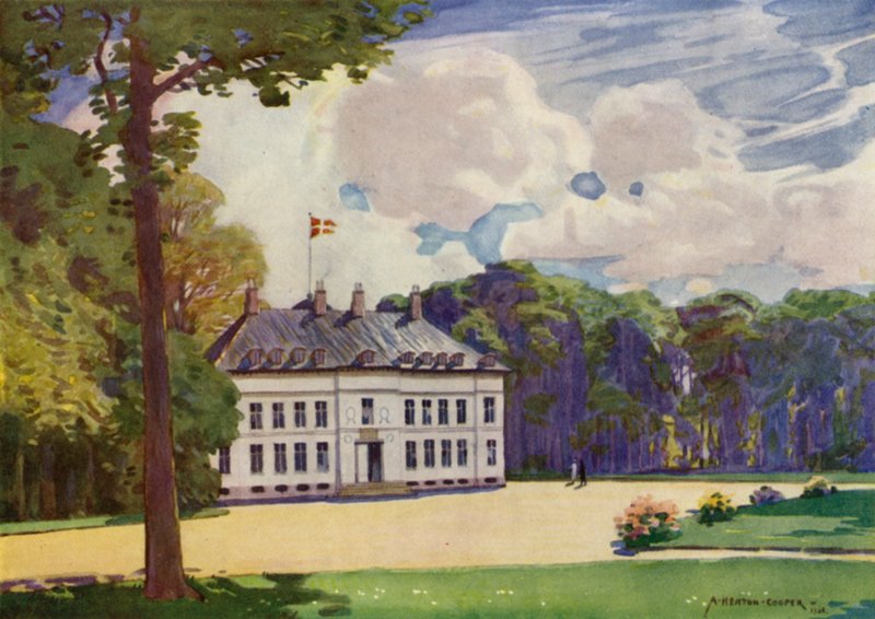 Dania: Kopenhaga, Pałac Bernstorf (kolor lito) autorstwa Alfred Heaton Cooper