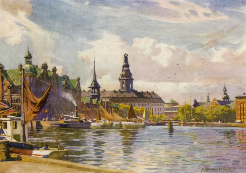 Dania: Kopenhaga, Zamek Christiansborg (kolor lito) autorstwa Alfred Heaton Cooper