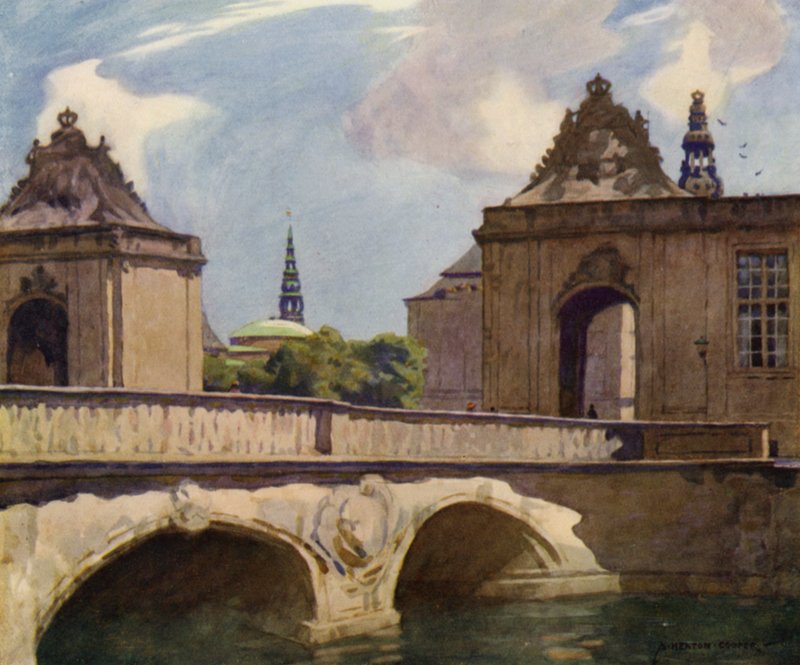Dania: Kopenhaga, Marmurowy Most (kolor lito) autorstwa Alfred Heaton Cooper