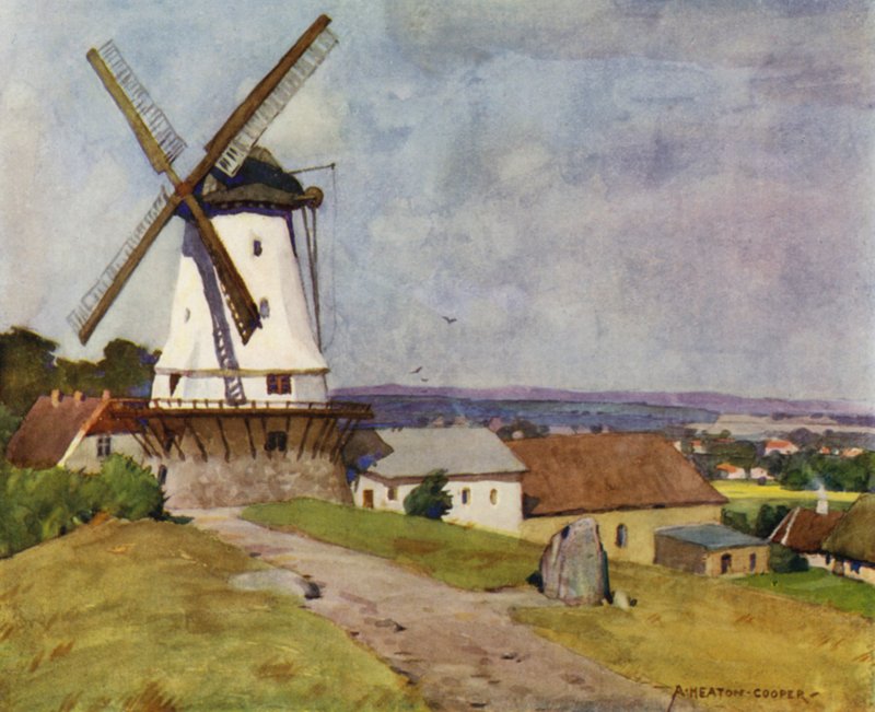 Dania: Dybbol Mill, Sonderborg, na polu bitwy 1864 (kolor lito) autorstwa Alfred Heaton Cooper