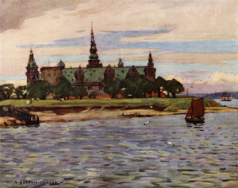 Dania: Helsingor, Zamek Kronborg (kolor lito) autorstwa Alfred Heaton Cooper
