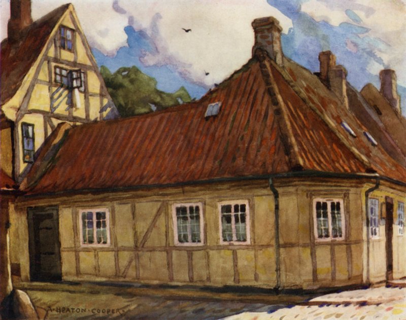 Dania: Odense, Miejsce urodzenia Hansa Andersena (kolor lito) autorstwa Alfred Heaton Cooper