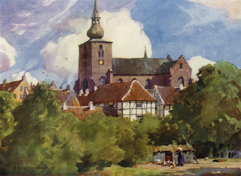 Dania: Kościół Randers, Północna Jutlandia (kolor lito) autorstwa Alfred Heaton Cooper