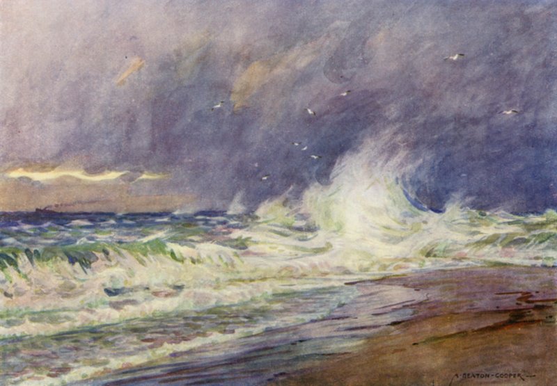 Dania: Skaw, Spotkanie Morza Północnego i Kattegat (litografia kolorowa) autorstwa Alfred Heaton Cooper